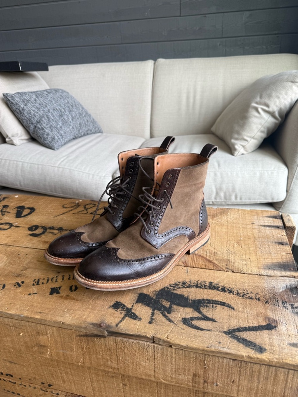 Taft Two-Tone Brown Leather and Suede Wingtip Boots